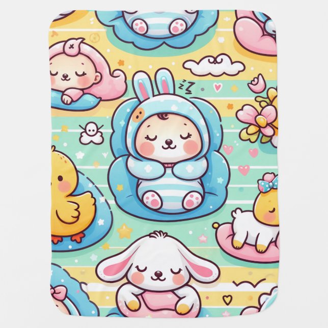 Cute Sleeping Animal baby blanket (Front)