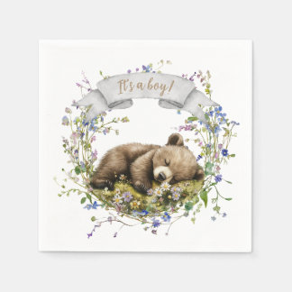 Cute Sleeping Baby Bear Baby Shower Napkins