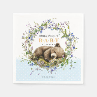 Cute Sleeping Baby Bear Baby Shower Napkins