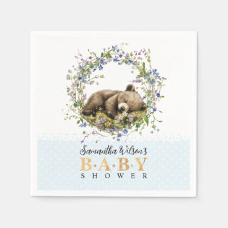Cute Sleeping Baby Bear Baby Shower Napkins