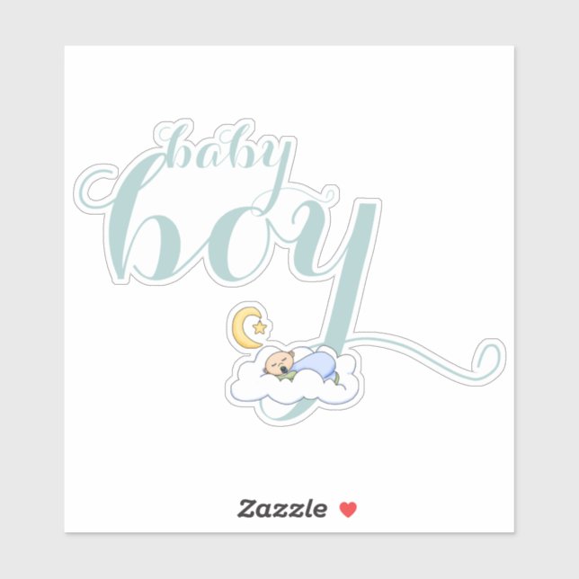 Cute sleeping baby boy blue typography nursery sticker (Sheet)
