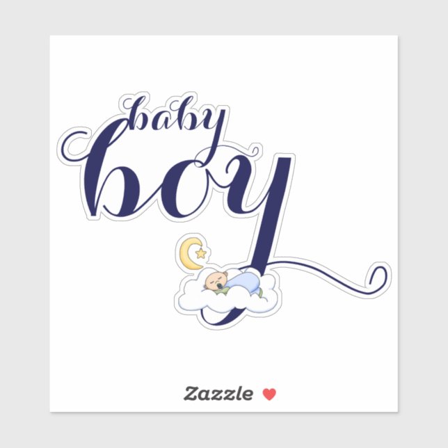 Cute sleeping baby boy navy blue typography sticker (Sheet)