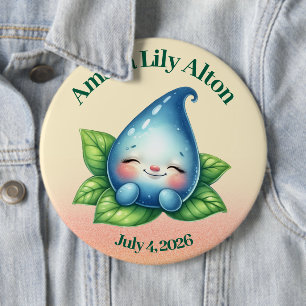 Cute Sleeping Baby Dewdrop Baby Shower Button