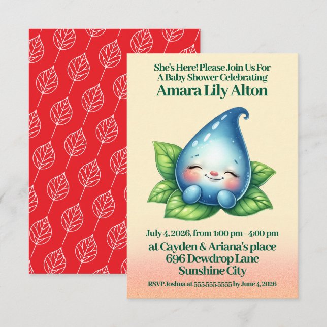 Cute Sleeping Baby Dewdrop Baby Shower Invitation (Front/Back)