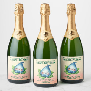 Cute Sleeping Baby Dewdrop Baby Shower Sparkling Wine Label