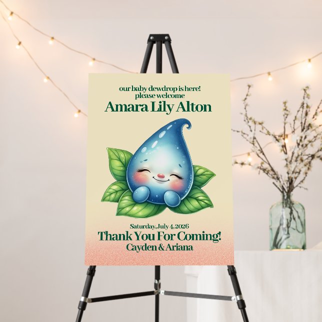 Cute Sleeping Baby Dewdrop Baby Shower Welcome Foam Board (In Situ (Stand))