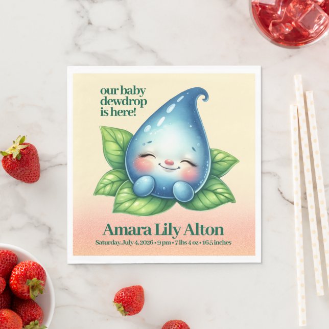 Cute Sleeping Baby Dewdrop Baby Shower Welcome Napkins (Insitu)
