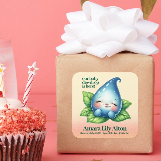 Cute Sleeping Baby Dewdrop Baby Shower Welcome Square Sticker (Party)