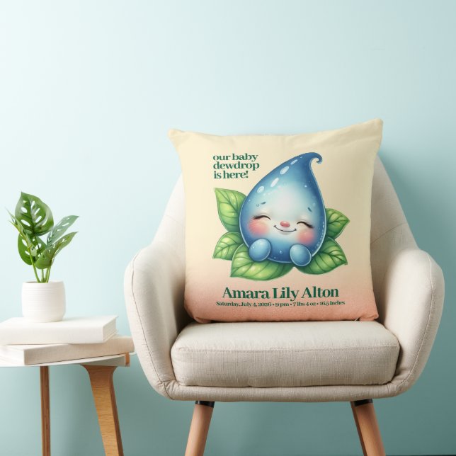 Cute Sleeping Baby Dewdrop Birth Stats Natal Throw Pillow (Chair)