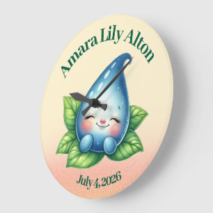 Cute Sleeping Baby Dewdrop Nursery Room Large Clock