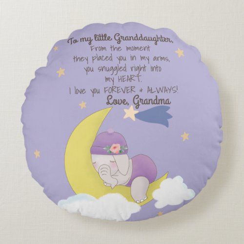 Cute Sleeping Baby Elephant Personalize Purple Round Pillow