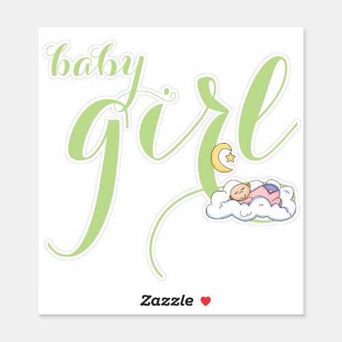 Cute sleeping baby girl green typography nursery sticker