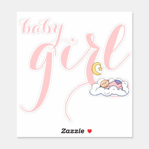 Cute sleeping baby girl pink typography nursery sticker