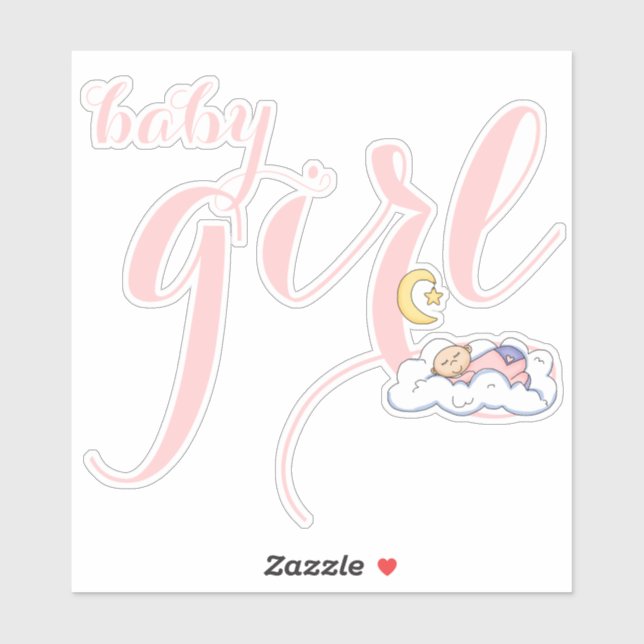 Cute sleeping baby girl pink typography nursery sticker (Sheet)