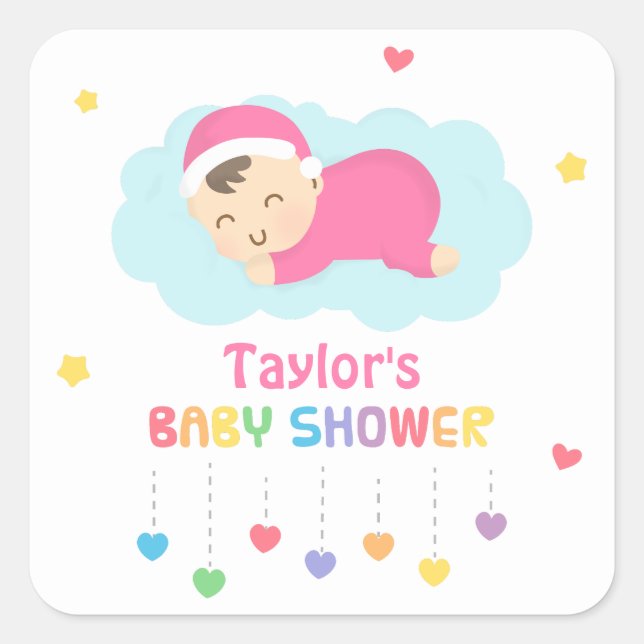 Cute Sleeping Baby Girl Shower Party Labels (Front)