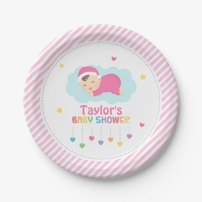 Cute Sleeping Baby Girl Shower Party Supplies Paper Plates (Front)