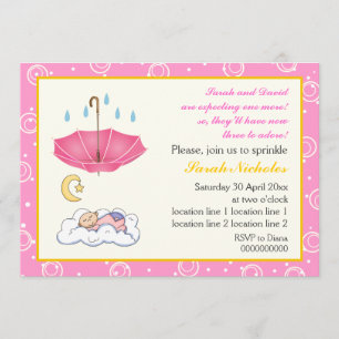 Cute sleeping baby girl sprinkle pink and yellow invitation