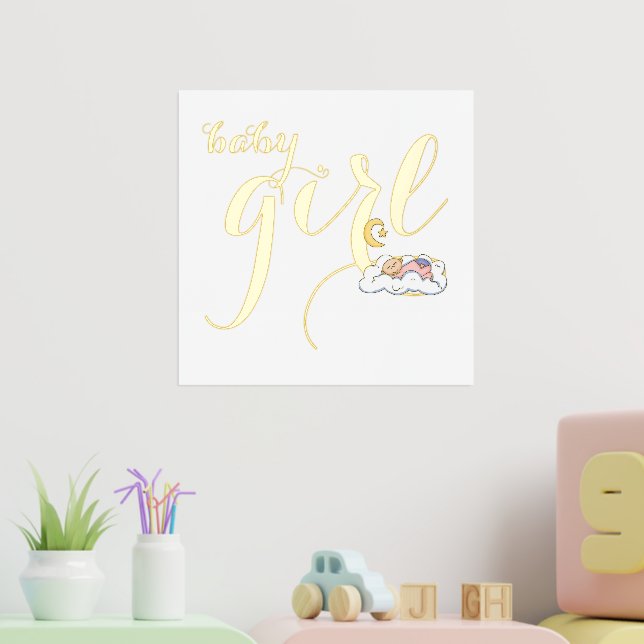 Cute sleeping baby girl typography gold foil prints (In Situ (Nursery 2))