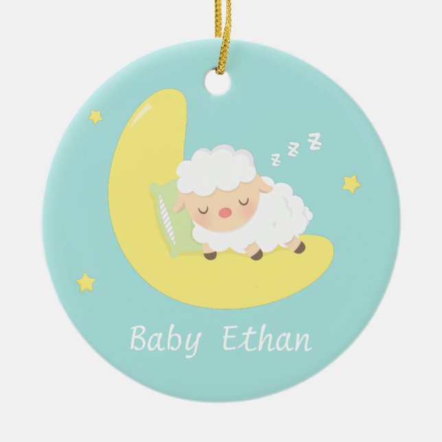 Cute Sleeping Baby Lamb Kids Nursery Room Decor Ceramic Ornament (Front)