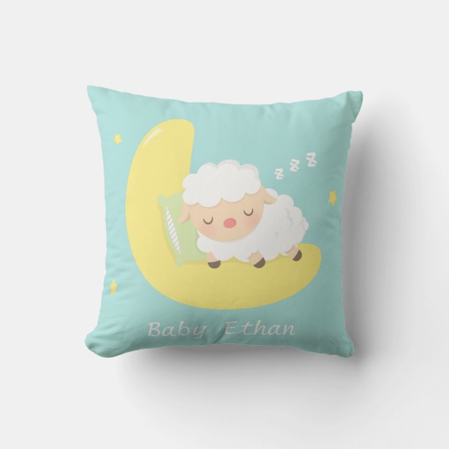 Cute Sleeping Baby Lamb Kids Nursery Room Decor Throw Pillow (Front)