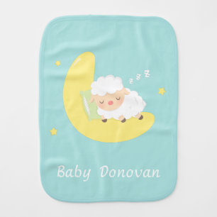 Cute Sleeping Baby Lamb on the Moon Baby Burp Cloth