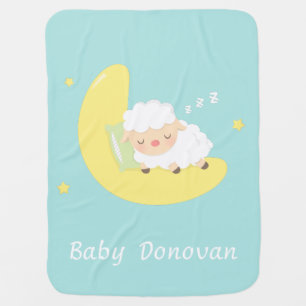 Cute Sleeping Baby Lamb on the Moon Receiving Blanket