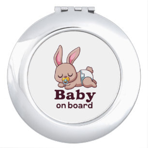 Cute Sleeping Baby Monkey "Baby on Board" Car  Compact Mirror