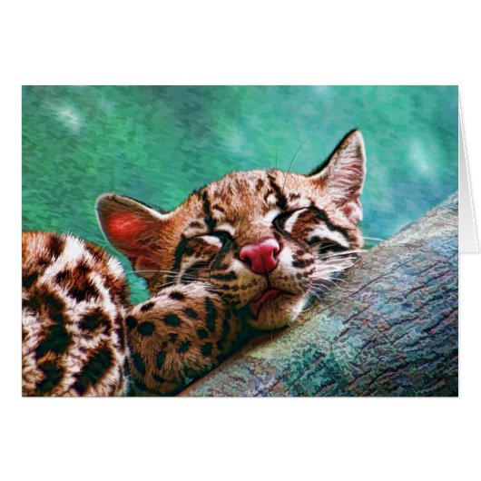 Cute Sleeping Baby Ocelot Kitten Painting (Front Horizontal)