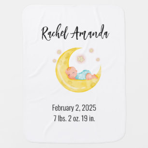 Cute Sleeping Baby on the Moon and Stars Blanket