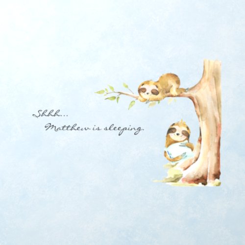 Cute Sleeping Baby Sloths  Monogram Wall Decal