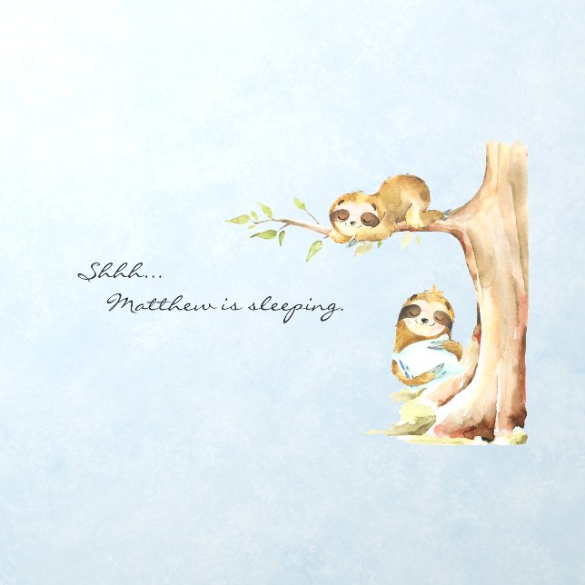 Cute Sleeping Baby Sloths | Monogram Wall Decal (Insitu 1)