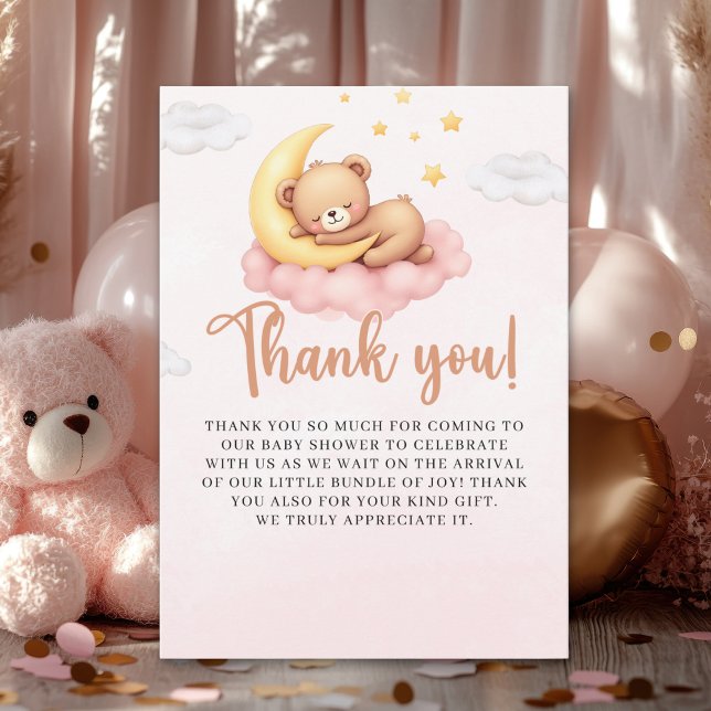 Cute Sleeping Bear Baby Shower Girl  Thank You Card (Creator Uploaded)