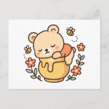 Cute Sleeping Bear Honey Pot Kawaii Design