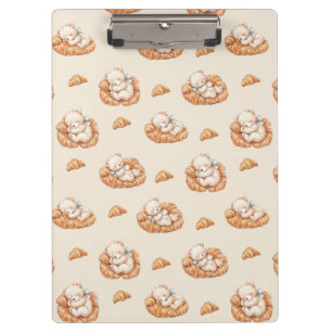 Cute Sleeping Bear in Croissant Beds Clipboard