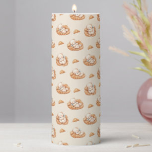Cute Sleeping Bear in Croissant Beds Pillar Candle
