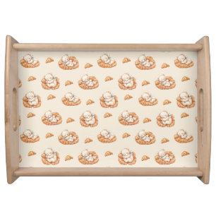 Cute Sleeping Bear in Croissant Beds Serving Tray