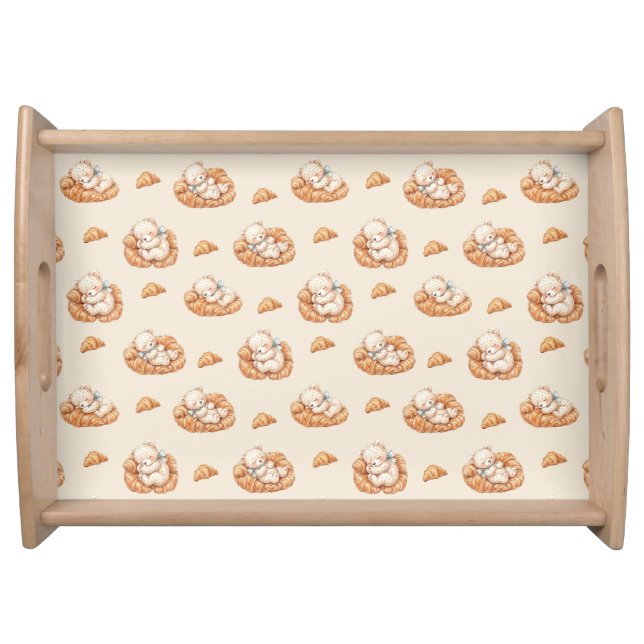 Cute Sleeping Bear in Croissant Beds Serving Tray (Front)