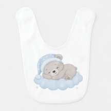 Cute Sleeping Bear on Cloud Baby Bib