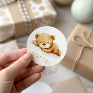 Cute Sleeping Bear Watercolor Thank You Classic Round Sticker
