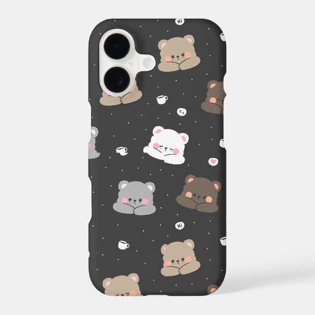 Cute Sleeping Bears Seamless Pattern in Neutral Co iPhone Case (Back)