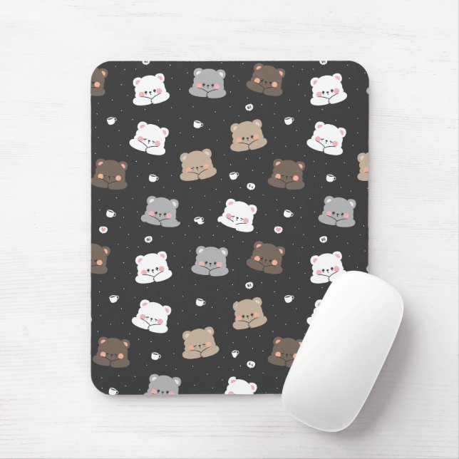 Cute Sleeping Bears Seamless Pattern in Neutral Co Mouse Pad (With Mouse)