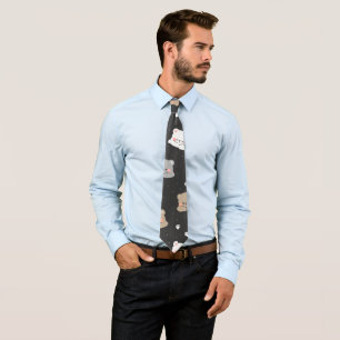 Cute Sleeping Bears Seamless Pattern in Neutral Co Neck Tie