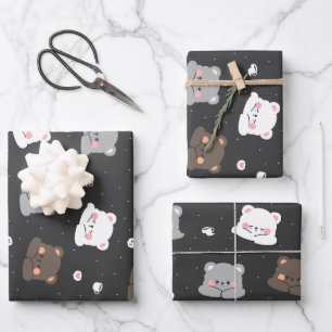 Cute Sleeping Bears Seamless Pattern in Neutral Co Wrapping Paper Sheets