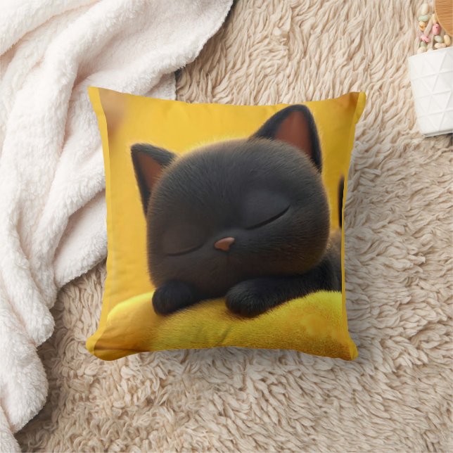 Cute Sleeping Black Cat Pillow Cozy Pet Lover Gift (Blanket)