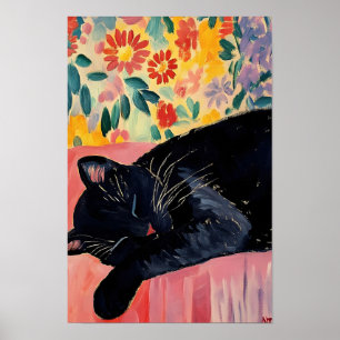 Cute Sleeping Black Cat Poster
