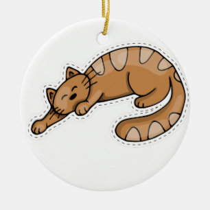 Cute Sleeping Brown Kitty Cat Ceramic Ornament