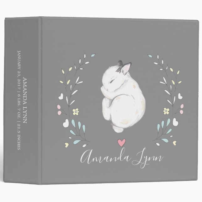 Cute Sleeping Bunny Baby Photo Album 3 Ring Binder (Front/Spine)