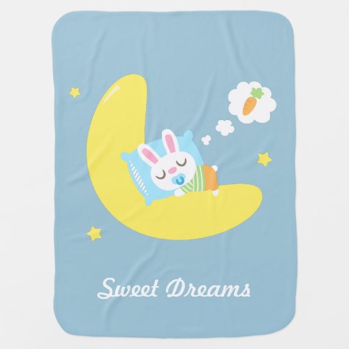 Cute Sleeping Bunny on Moon For Baby Boy Swaddle Blanket