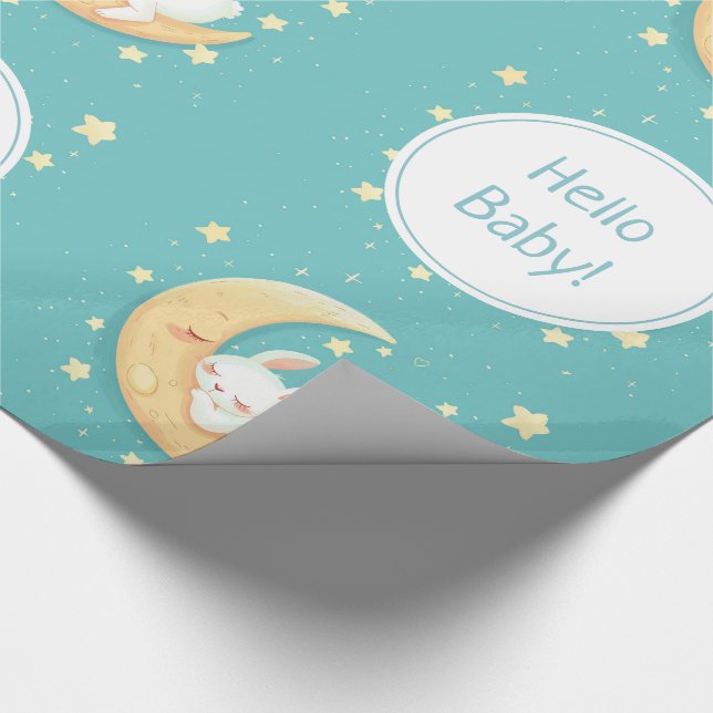 Cute Sleeping Bunny On The Moon Wrapping Paper (Corner)