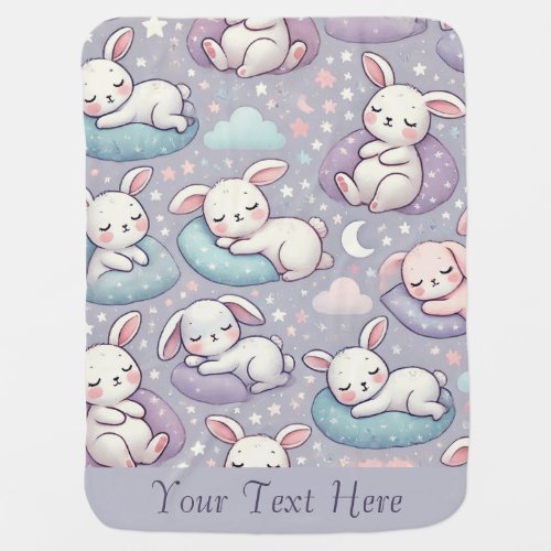 Cute Sleeping Bunny_pattern Your Text Baby Blanket